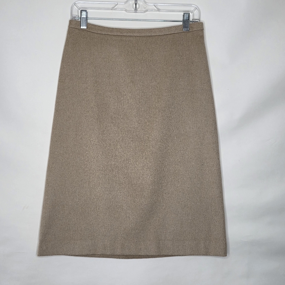 Vintage Wool Cashmere Blend A-line Skirt Size 6 Tan Office Preppy Side Zip
